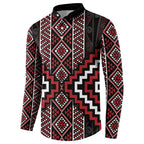 Red Tukutuku Pattern Aotearoa Button Sweatshirt Niho Taniwha and Puhoro Motifs