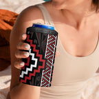 Red Tukutuku Pattern Aotearoa 4 in 1 Can Cooler Tumbler Niho Taniwha and Puhoro Motifs
