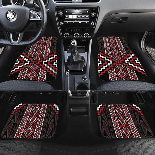 Red Tukutuku Pattern Aotearoa Car Mats Niho Taniwha and Puhoro Motifs