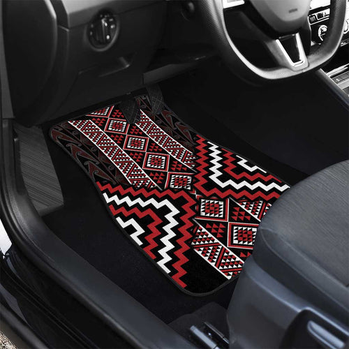 Red Tukutuku Pattern Aotearoa Car Mats Niho Taniwha and Puhoro Motifs