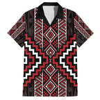 Red Tukutuku Pattern Aotearoa Family Matching Long Sleeve Bodycon Dress and Hawaiian Shirt Niho Taniwha and Puhoro Motifs