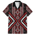 Red Tukutuku Pattern Aotearoa Family Matching Short Sleeve Bodycon Dress and Hawaiian Shirt Niho Taniwha and Puhoro Motifs