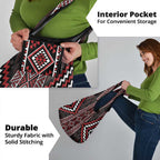 Red Tukutuku Pattern Aotearoa Grocery Bag Niho Taniwha and Puhoro Motifs