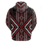 Red Tukutuku Pattern Aotearoa Hoodie Niho Taniwha and Puhoro Motifs