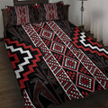 Red Tukutuku Pattern Aotearoa Quilt Bed Set Niho Taniwha and Puhoro Motifs