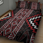 Red Tukutuku Pattern Aotearoa Quilt Bed Set Niho Taniwha and Puhoro Motifs