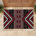 Red Tukutuku Pattern Aotearoa Rubber Doormat Niho Taniwha and Puhoro Motifs