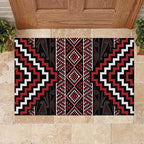 Red Tukutuku Pattern Aotearoa Rubber Doormat Niho Taniwha and Puhoro Motifs
