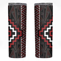 Red Tukutuku Pattern Aotearoa Skinny Tumbler Niho Taniwha and Puhoro Motifs