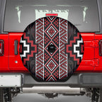 Red Tukutuku Pattern Aotearoa Spare Tire Cover Niho Taniwha and Puhoro Motifs