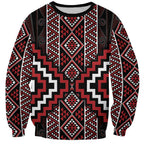 Red Tukutuku Pattern Aotearoa Sweatshirt Niho Taniwha and Puhoro Motifs
