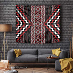 Red Tukutuku Pattern Aotearoa Tapestry Niho Taniwha and Puhoro Motifs
