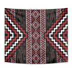 Red Tukutuku Pattern Aotearoa Tapestry Niho Taniwha and Puhoro Motifs