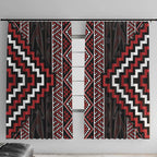Red Tukutuku Pattern Aotearoa Window Curtain Niho Taniwha and Puhoro Motifs