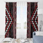 Red Tukutuku Pattern Aotearoa Window Curtain Niho Taniwha and Puhoro Motifs