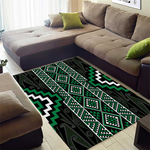 Jade Tukutuku Pattern Aotearoa Area Rug Niho Taniwha and Puhoro Motifs