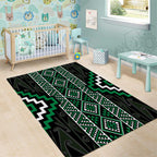 Jade Tukutuku Pattern Aotearoa Area Rug Niho Taniwha and Puhoro Motifs