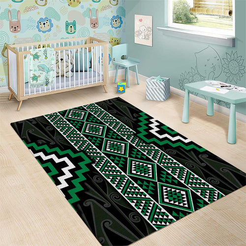 Jade Tukutuku Pattern Aotearoa Area Rug Niho Taniwha and Puhoro Motifs