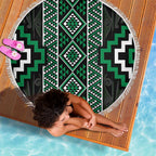 Jade Tukutuku Pattern Aotearoa Beach Blanket Niho Taniwha and Puhoro Motifs