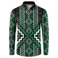 Jade Tukutuku Pattern Aotearoa Button Sweatshirt Niho Taniwha and Puhoro Motifs