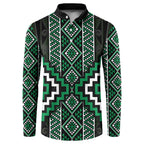 Jade Tukutuku Pattern Aotearoa Button Sweatshirt Niho Taniwha and Puhoro Motifs