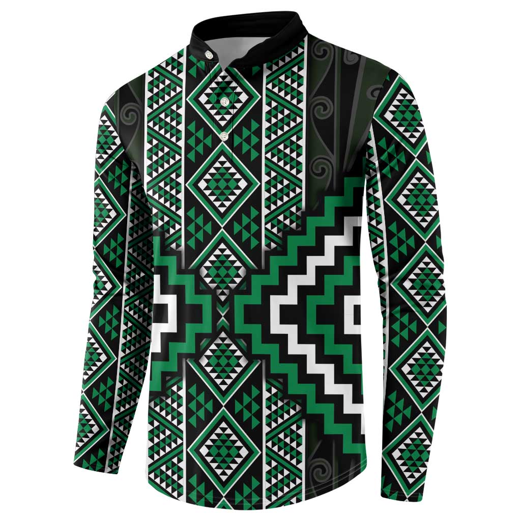 Jade Tukutuku Pattern Aotearoa Button Sweatshirt Niho Taniwha and Puhoro Motifs