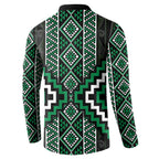 Jade Tukutuku Pattern Aotearoa Button Sweatshirt Niho Taniwha and Puhoro Motifs