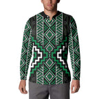 Jade Tukutuku Pattern Aotearoa Button Sweatshirt Niho Taniwha and Puhoro Motifs