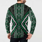 Jade Tukutuku Pattern Aotearoa Button Sweatshirt Niho Taniwha and Puhoro Motifs