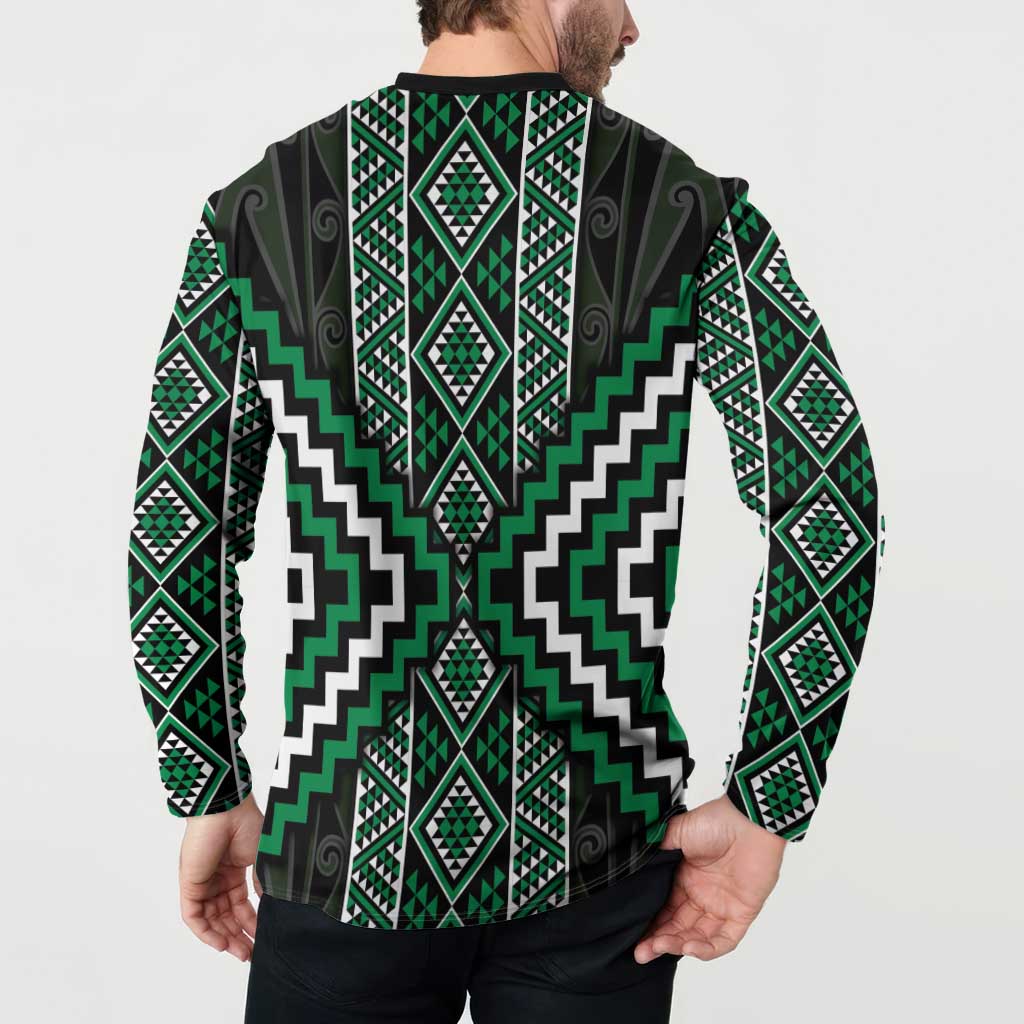 Jade Tukutuku Pattern Aotearoa Button Sweatshirt Niho Taniwha and Puhoro Motifs