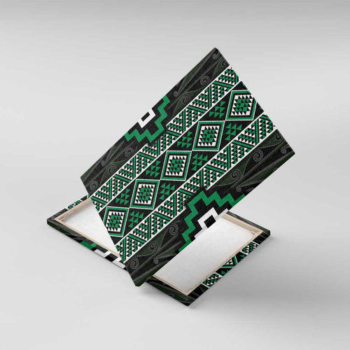Jade Tukutuku Pattern Aotearoa Canvas Wall Art Niho Taniwha and Puhoro Motifs