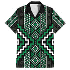 Jade Tukutuku Pattern Aotearoa Family Matching Off The Shoulder Long Sleeve Dress and Hawaiian Shirt Niho Taniwha and Puhoro Motifs