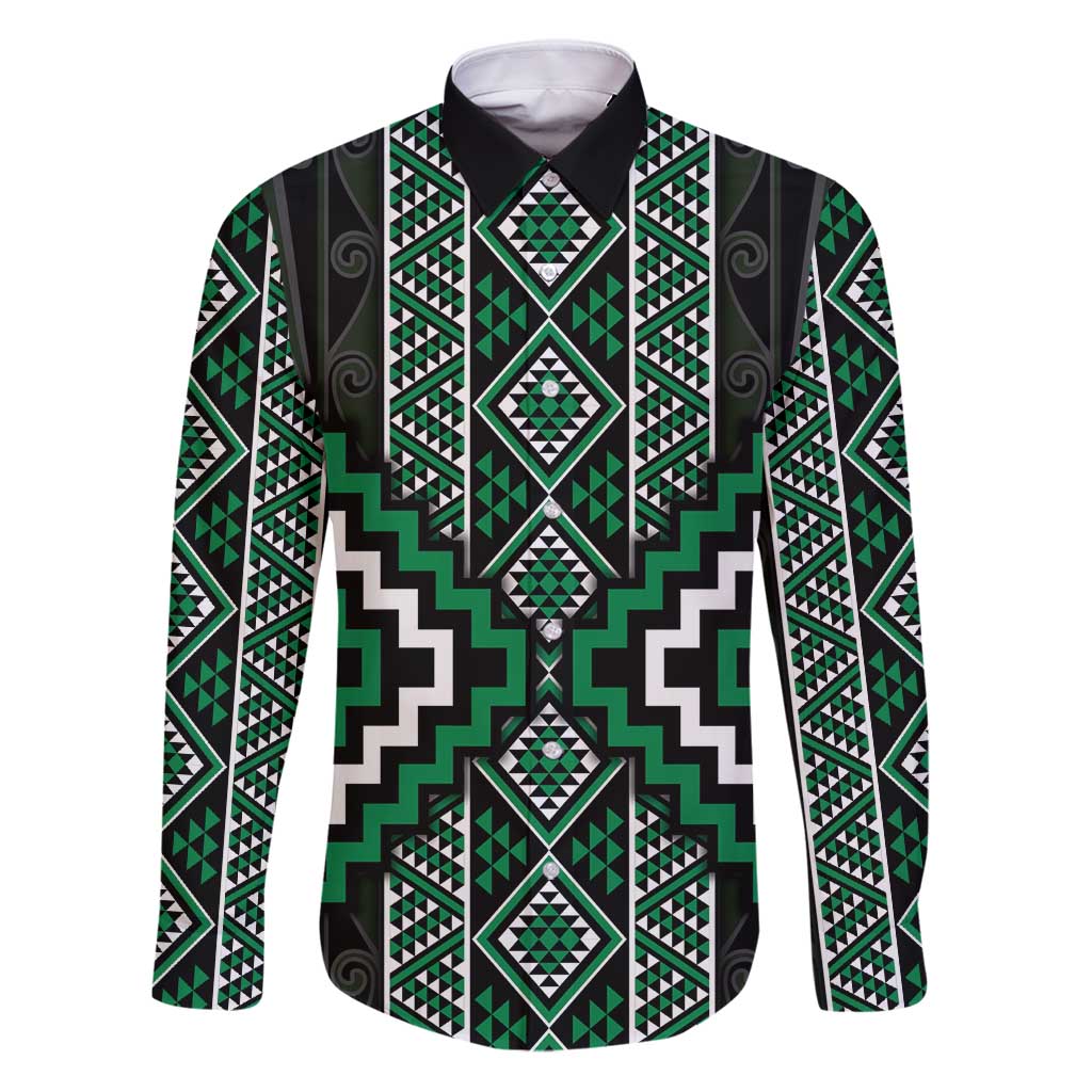 Jade Tukutuku Pattern Aotearoa Family Matching Puletasi and Hawaiian Shirt Niho Taniwha and Puhoro Motifs