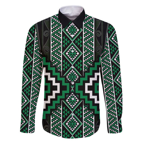 Jade Tukutuku Pattern Aotearoa Family Matching Puletasi and Hawaiian Shirt Niho Taniwha and Puhoro Motifs