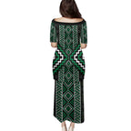 Jade Tukutuku Pattern Aotearoa Family Matching Puletasi and Hawaiian Shirt Niho Taniwha and Puhoro Motifs