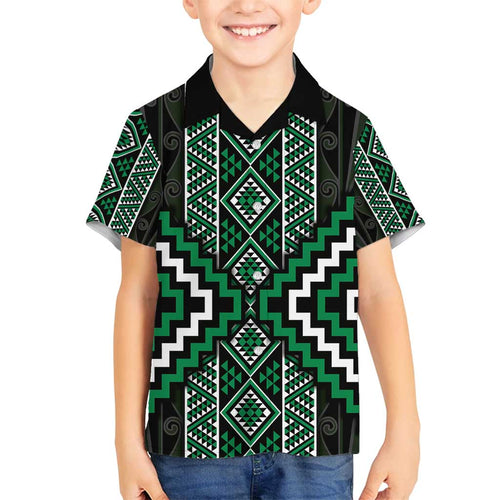 Jade Tukutuku Pattern Aotearoa Family Matching Tank Maxi Dress and Hawaiian Shirt Niho Taniwha and Puhoro Motifs