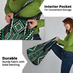 Jade Tukutuku Pattern Aotearoa Grocery Bag Niho Taniwha and Puhoro Motifs
