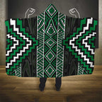Jade Tukutuku Pattern Aotearoa Hooded Blanket Niho Taniwha and Puhoro Motifs