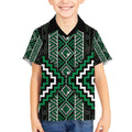 Jade Tukutuku Pattern Aotearoa Kid Hawaiian Shirt Niho Taniwha and Puhoro Motifs