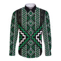 Jade Tukutuku Pattern Aotearoa Long Sleeve Button Shirt Niho Taniwha and Puhoro Motifs