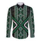 Jade Tukutuku Pattern Aotearoa Long Sleeve Button Shirt Niho Taniwha and Puhoro Motifs