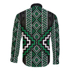 Jade Tukutuku Pattern Aotearoa Long Sleeve Button Shirt Niho Taniwha and Puhoro Motifs