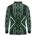Jade Tukutuku Pattern Aotearoa Long Sleeve Polo Shirt Niho Taniwha and Puhoro Motifs