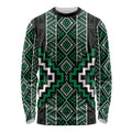 Jade Tukutuku Pattern Aotearoa Long Sleeve Shirt Niho Taniwha and Puhoro Motifs