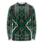 Jade Tukutuku Pattern Aotearoa Long Sleeve Shirt Niho Taniwha and Puhoro Motifs
