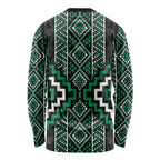 Jade Tukutuku Pattern Aotearoa Long Sleeve Shirt Niho Taniwha and Puhoro Motifs