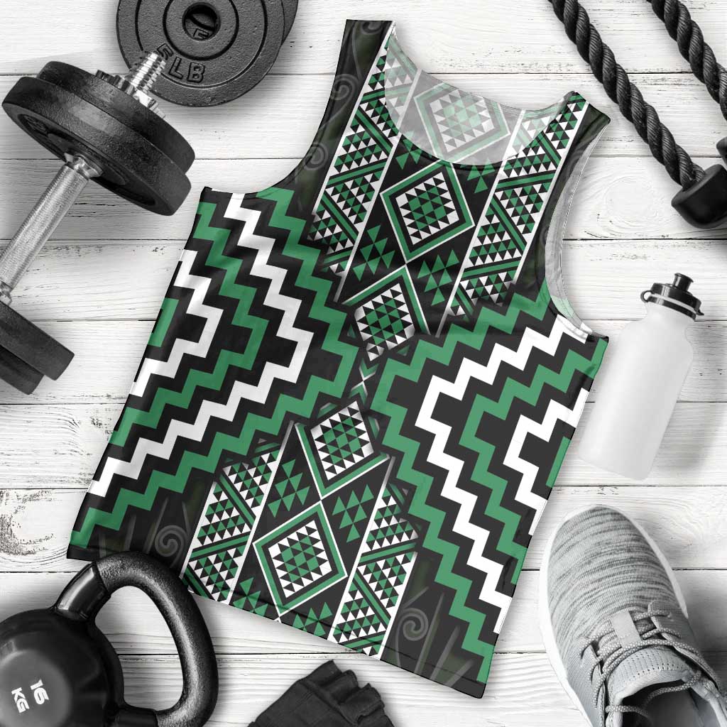 Jade Tukutuku Pattern Aotearoa Men Tank Top Niho Taniwha and Puhoro Motifs