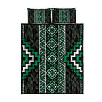 Jade Tukutuku Pattern Aotearoa Quilt Bed Set Niho Taniwha and Puhoro Motifs