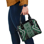 Jade Tukutuku Pattern Aotearoa Shoulder Handbag Niho Taniwha and Puhoro Motifs