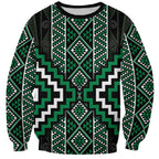 Jade Tukutuku Pattern Aotearoa Sweatshirt Niho Taniwha and Puhoro Motifs